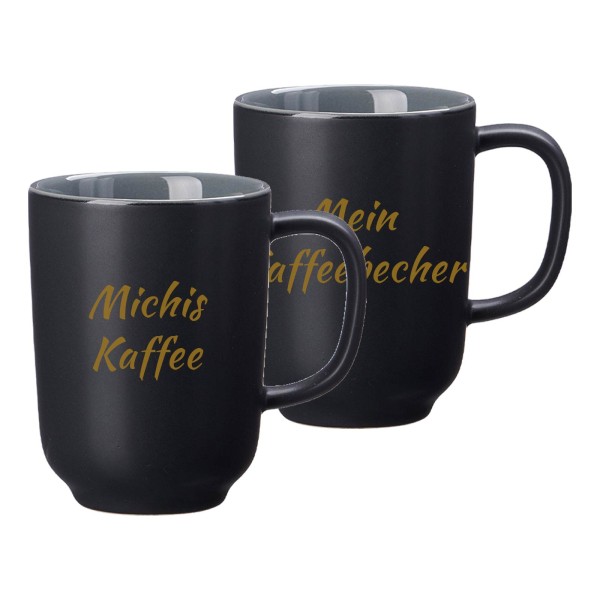 Kaffeebecher Jasper mit gold-gefärbter Gravur 2er Set - Schwarz