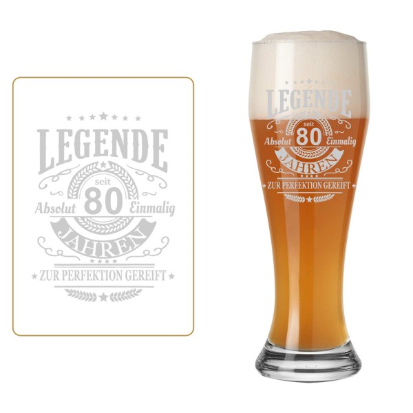 Weizenglas Weißbierglas 0,5 Liter mit Gravur Legende seit 80 Jahren