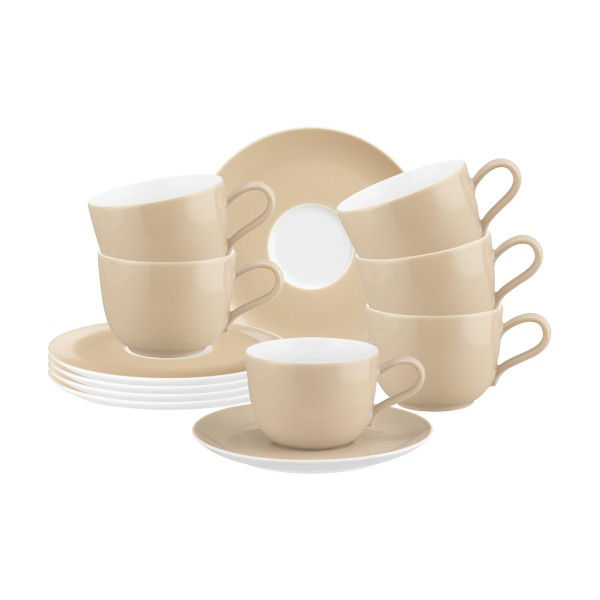 Seltmann Weiden Liberty Pure Colors Kaffeetasse mit Untertasse 260 ml 6er Set Dusty Beige - DS