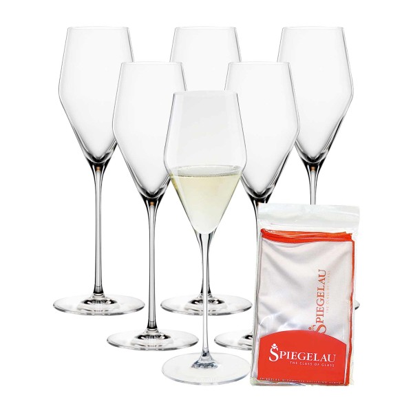 Spiegelau Definition Champagnerglas 250 ml 6er Set + Poliertuch