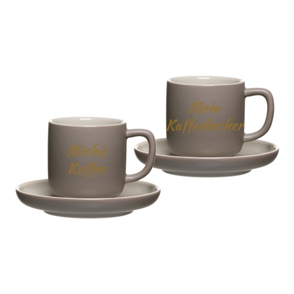 Espressotasse mit Untertasse Jasper mit gold-gefärbter Gravur 2er Set - Taupe