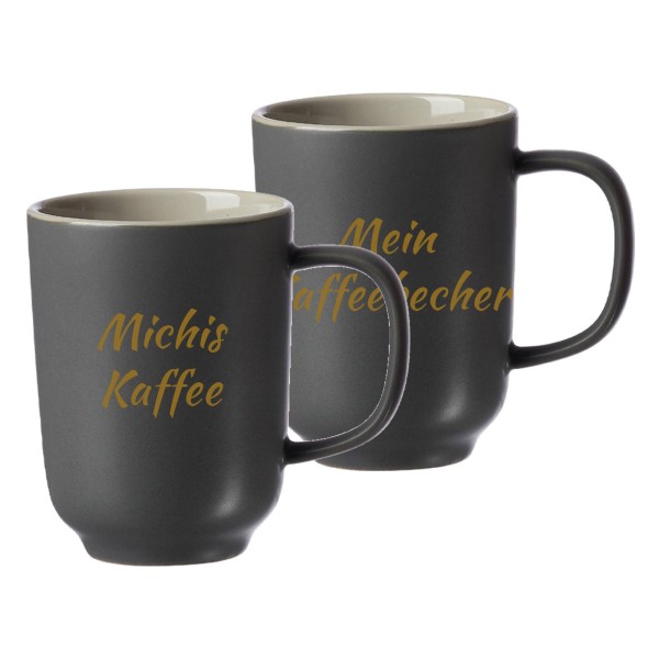 Kaffeebecher Jasper mit gold-gefärbter Gravur 2er Set - Grau