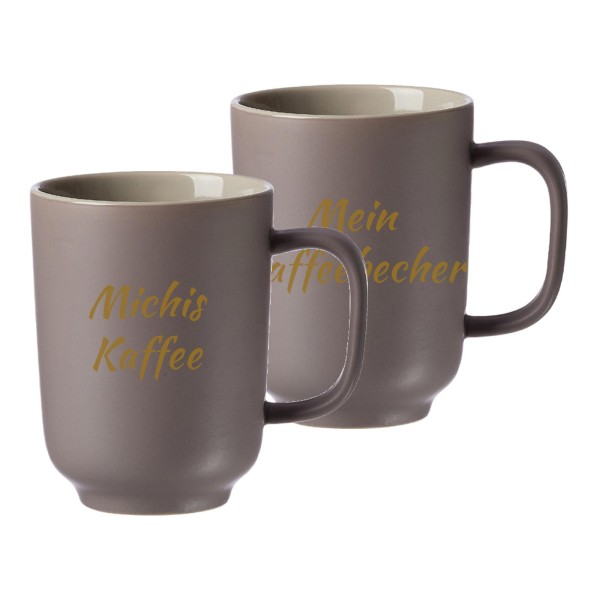 Kaffeebecher Jasper mit gold-gefärbter Gravur 2er Set - Taupe