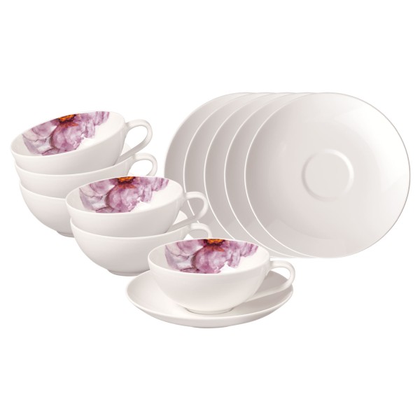 Villeroy & Boch Rose Garden Teetasse mit Untertasse 110 ml Weiß 6er Set - DS