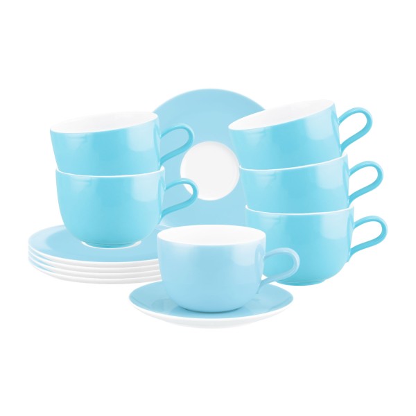 Seltmann Weiden Liberty Pure Colors Milchkaffeetasse mit Untertasse 380 ml 6er Set Lagoon Blue - DS