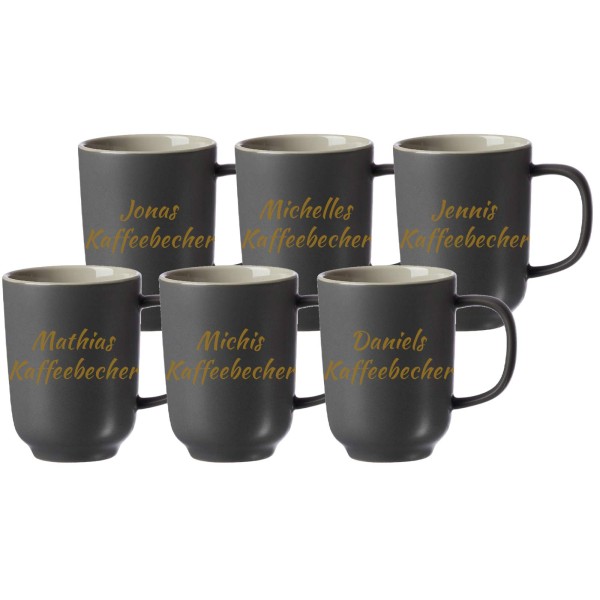 Kaffeebecher Jasper mit gold-gefärbter Gravur 6er Set - Grau