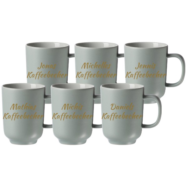 Kaffeebecher Jasper mit gold-gefärbter Gravur 6er Set - Mint