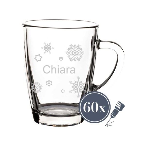 Glasbecher 300 ml mit Gravur - Schneeflocken - 60 Stück