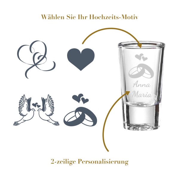 Stamper 2cl mit Gravur - Hochzeitsmotive