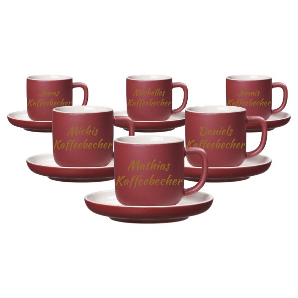 Espressotasse mit Untertasse Jasper mit gold-gefärbter Gravur 6er Set - Beere