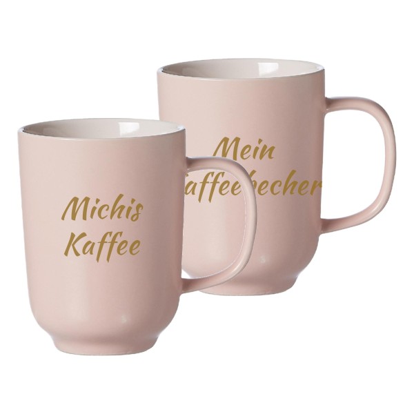 Kaffeebecher Jasper mit gold-gefärbter Gravur 2er Set - Rosa