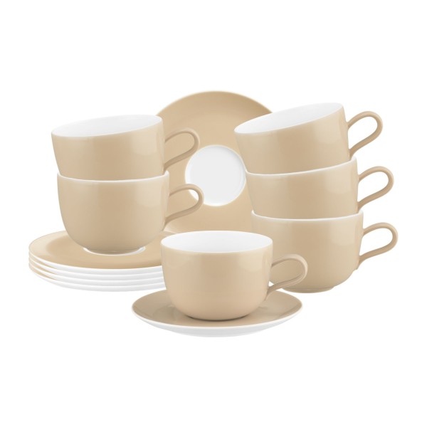 Seltmann Weiden Liberty Pure Colors Milchkaffeetasse mit Untertasse 380 ml 6er Set Dusty Beige - DS