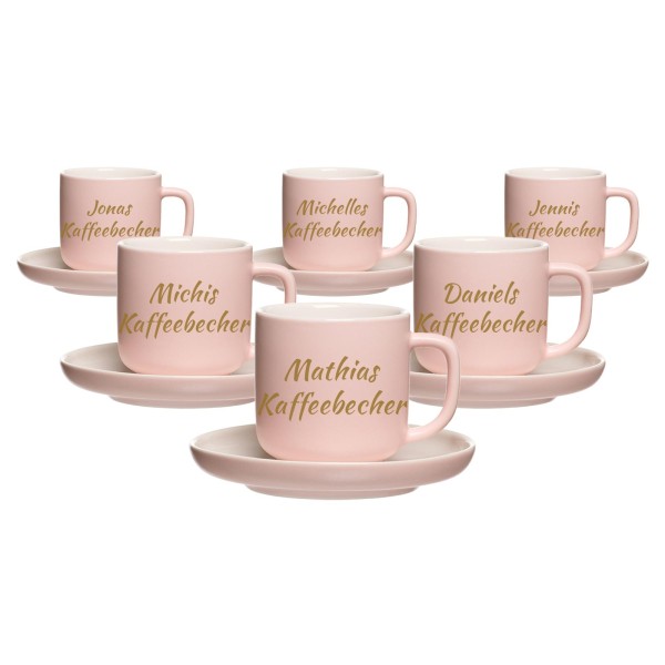 Espressotasse mit Untertasse Jasper mit gold-gefärbter Gravur 6er Set - Rosa