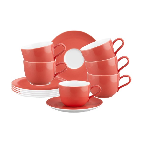 Seltmann Weiden Liberty Pure Colors Kaffeetasse mit Untertasse 260 ml 6er Set Flamingo Red - DS