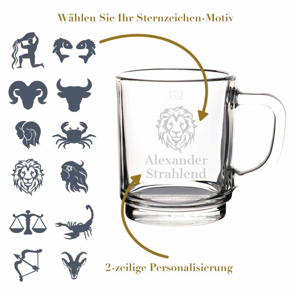 Glastasse mit Gravur 200 ml - Sternzeichen + Personalisierung