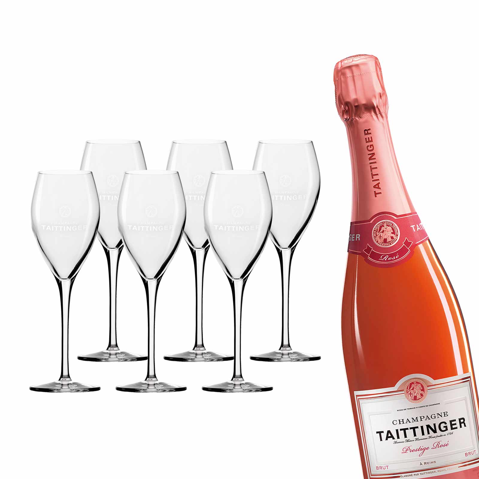 + Genießer Shop Prestige der Gläser Taittinger für 0,75l Rosé Brut Champagner | Luxentu
