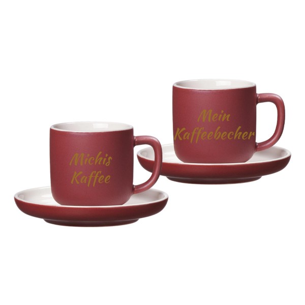 Espressotasse mit Untertasse Jasper mit gold-gefärbter Gravur 2er Set - Beere