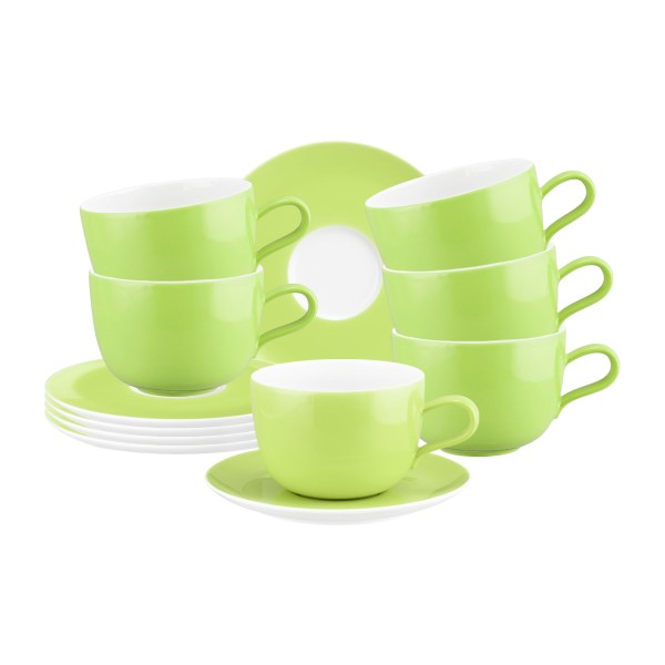 Seltmann Weiden Liberty Pure Colors Milchkaffeetasse mit Untertasse 380 ml 6er Set Lime Green - DS