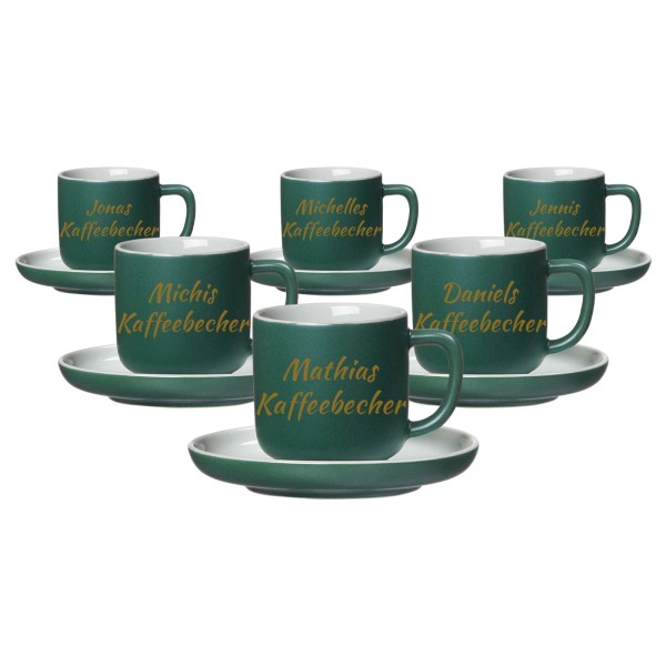 Espressotasse mit Untertasse Jasper mit gold-gefärbter Gravur 6er Set - Grün