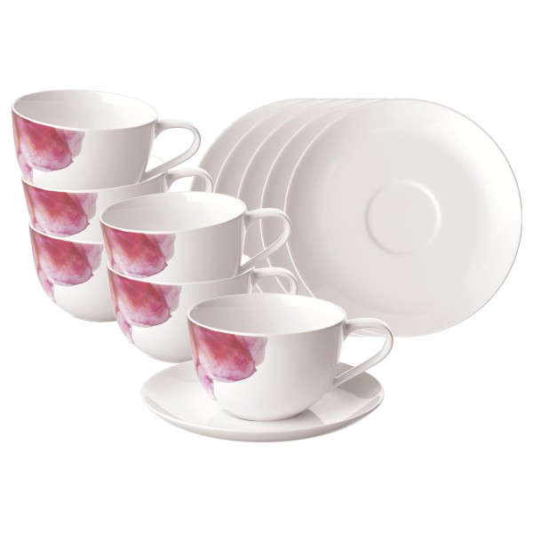 Villeroy & Boch Rose Garden Cappuccinotasse mit Untertasse 300 ml Weiß 6er Set - DS