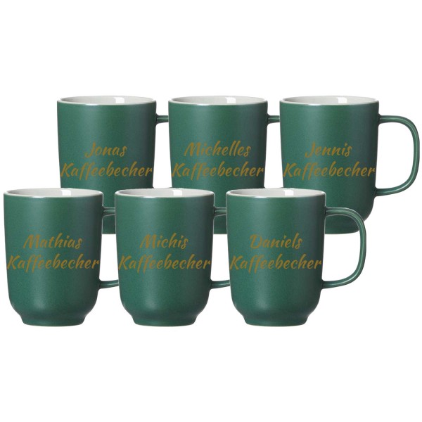 Kaffeebecher Jasper mit gold-gefärbter Gravur 6er Set - Grün