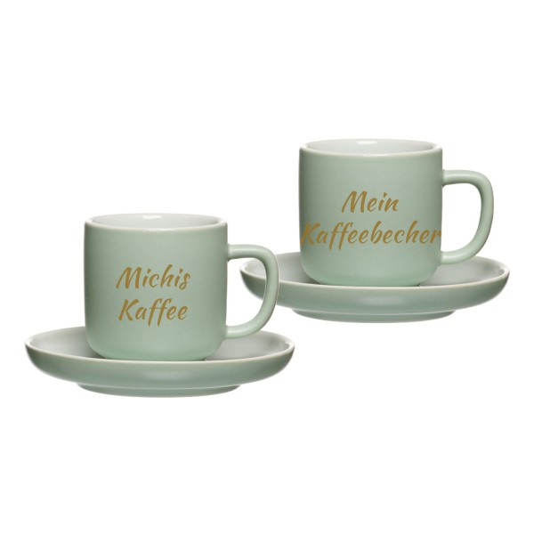 Espressotasse mit Untertasse Jasper mit gold-gefärbter Gravur 2er Set - Mint