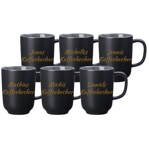 Kaffeebecher Jasper mit gold-gefärbter Gravur 6er Set - Schwarz