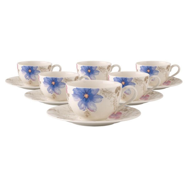 Villeroy & Boch Mariefleur Gris Basic Frühstückstasse mit Untertasse 290 ml 6er Set - DS