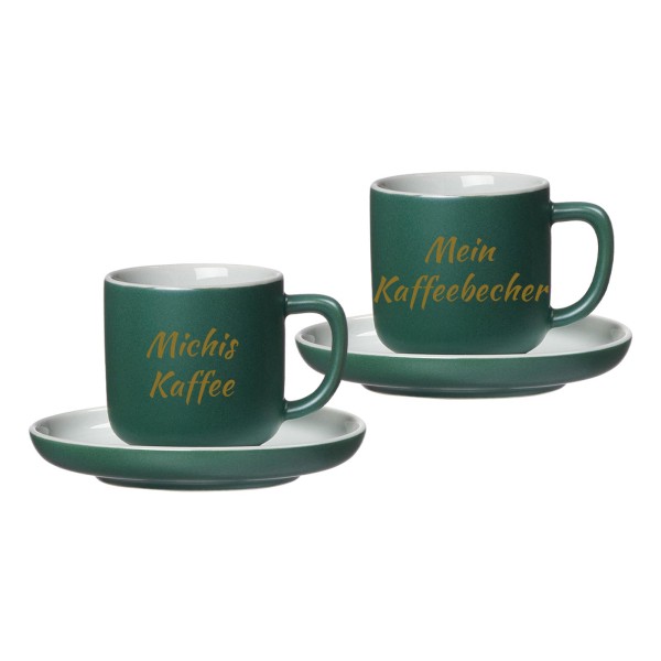 Espressotasse mit Untertasse Jasper mit gold-gefärbter Gravur 2er Set - Grün