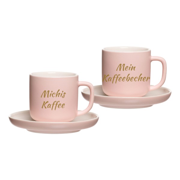 Espressotasse mit Untertasse Jasper mit gold-gefärbter Gravur 2er Set - Rosa