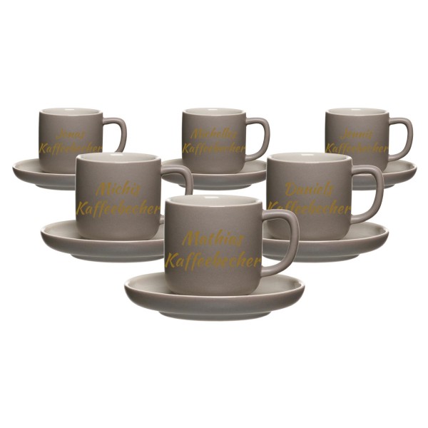 Espressotasse mit Untertasse Jasper mit gold-gefärbter Gravur 6er Set - Taupe