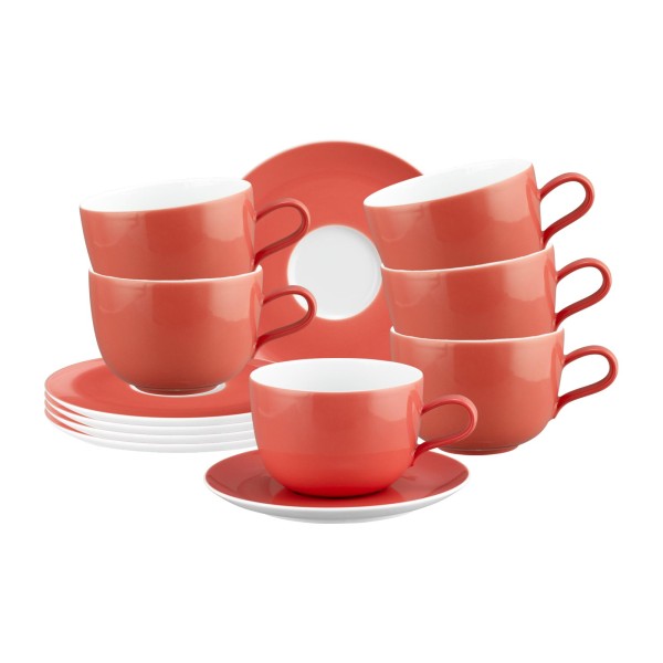 Seltmann Weiden Liberty Pure Colors Milchkaffeetasse mit Untertasse 380 ml 6er Set Flamingo Red - DS