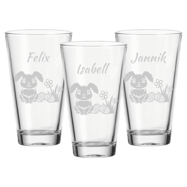 Trinkgläser 300 ml mit personalisierter Gravur 3er Set - Osterhase